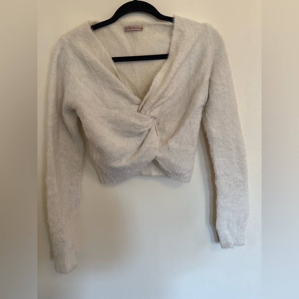 Super Soft Crop Cozy Cream Twist-Front Sweater